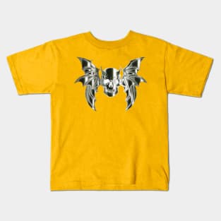 Metallic Horned Bat Skull with Wings Design Kids T-Shirt